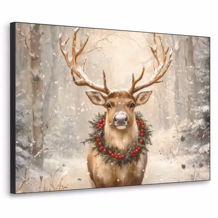 Kerst - Rendier - Winter - Krans Textielframe zwart klein -3d
