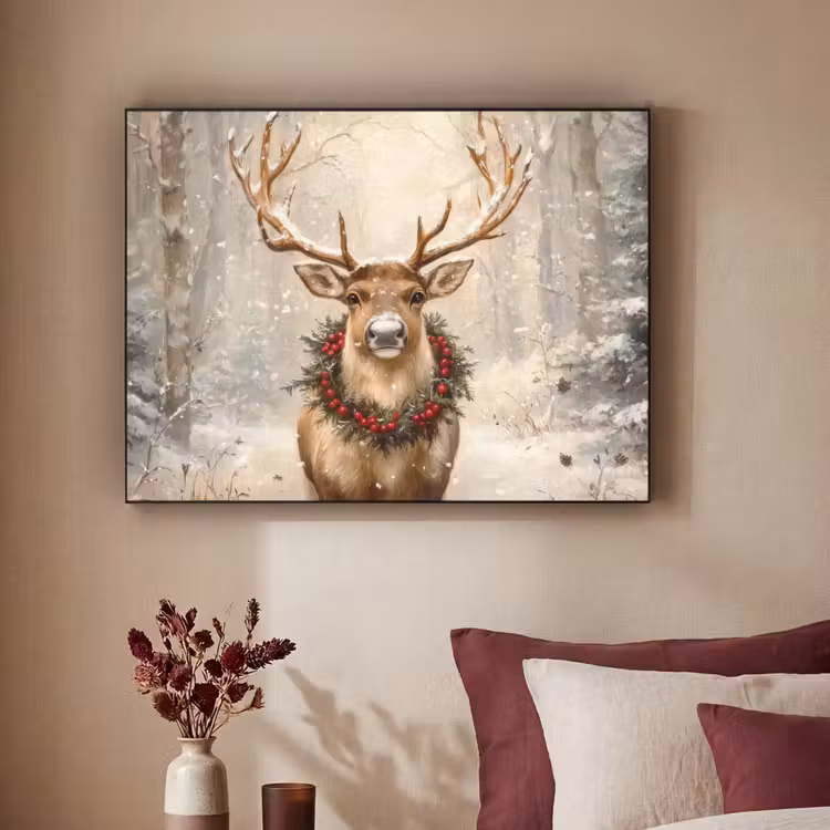 Kerst - Rendier - Winter - Krans Textielframe - compleet frame klein -sfeer1