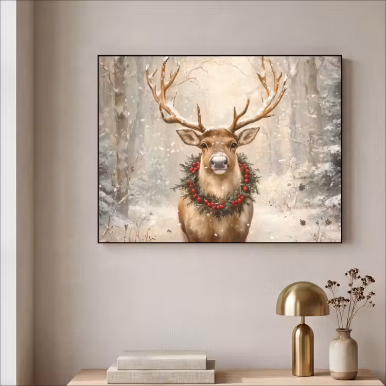 Kerst - Rendier - Winter - Krans Textielframe zwart klein -sfeer2