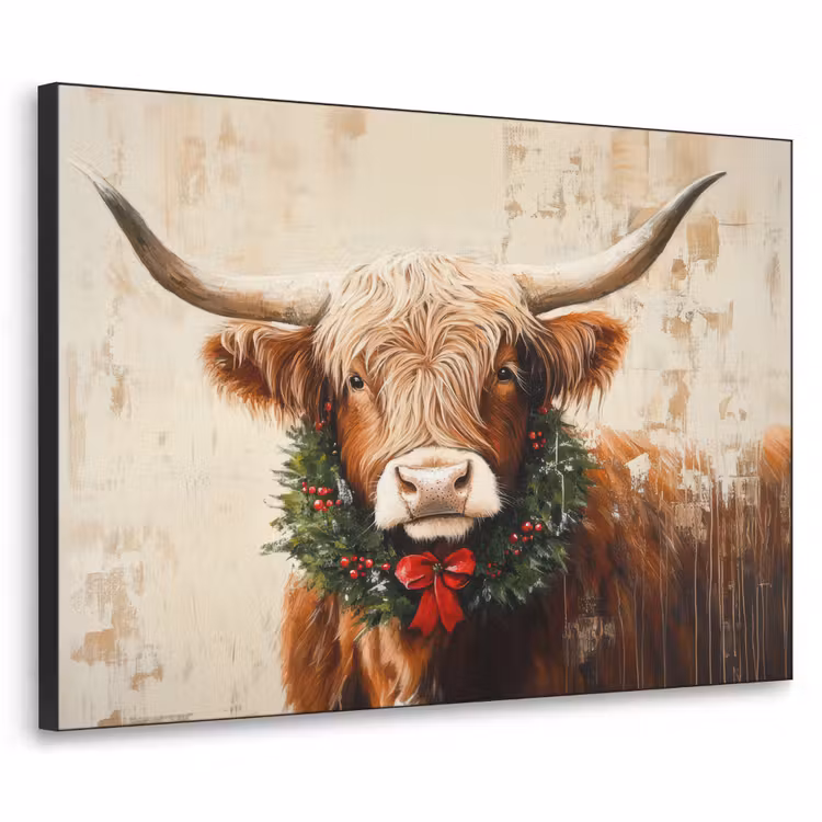 Kerst - Schotse Hooglander - Bruin - Krans Textielframe - compleet frame klein -3d