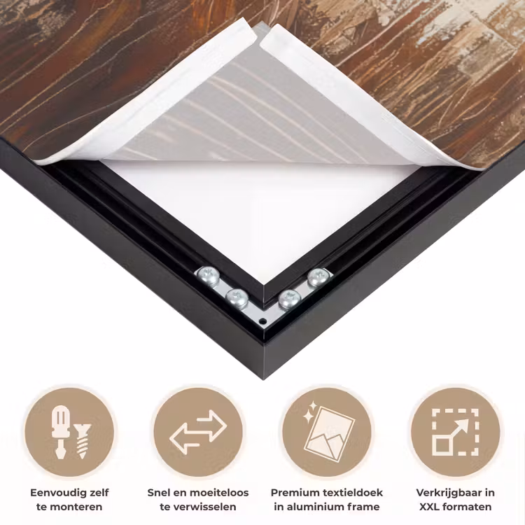 Kerst - Schotse Hooglander - Bruin - Krans Textielframe zwart klein -USP_closeupNL