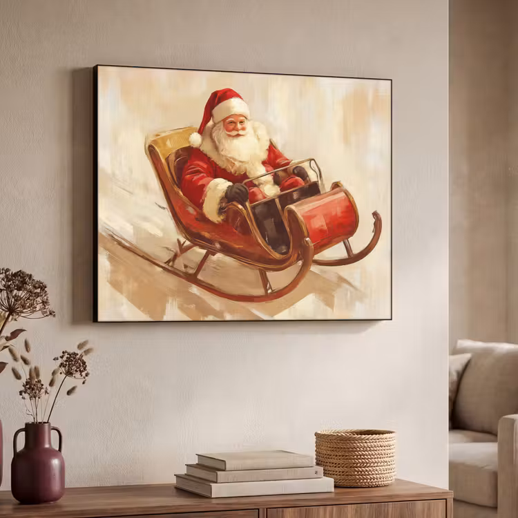 Kerst - Slee - Kerstman Textielframe zwart klein -sfeer3