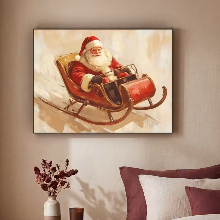 Kerst - Slee - Kerstman Textielframe zwart klein -sfeer1