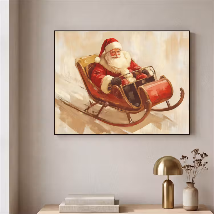 Kerst - Slee - Kerstman Textielframe zwart klein -sfeer2