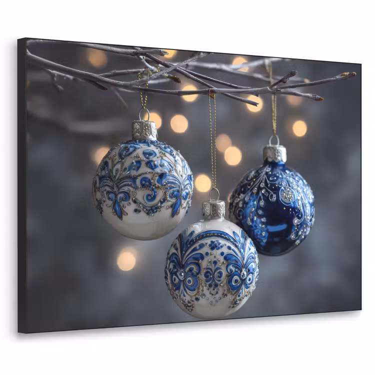 Kerstbal - Versierd - Blauw Textielframe - compleet frame klein -3d
