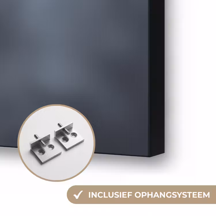 Kerstbal - Versierd - Blauw Textielframe zwart klein -USP_ophangsysteemNL