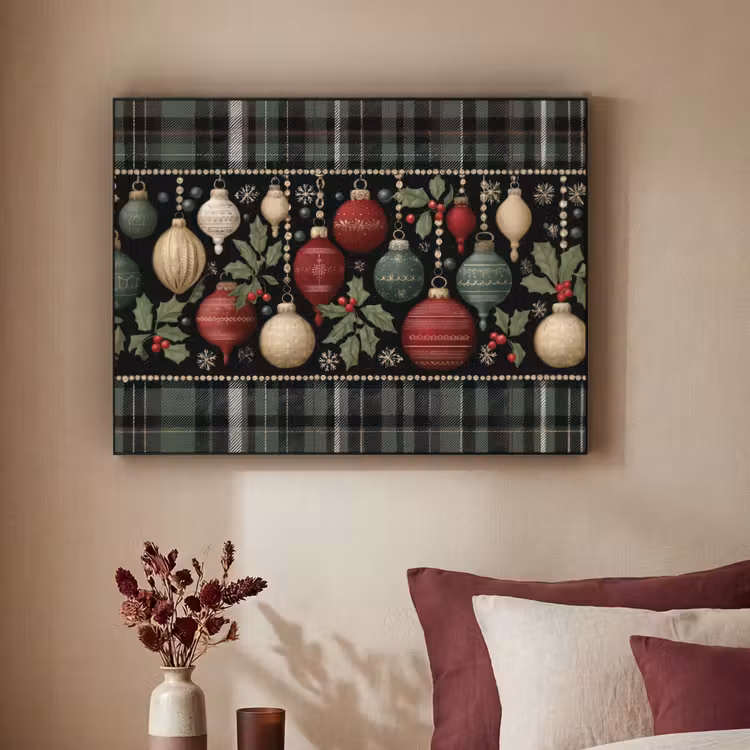 Kerstballen - Rood - Hulsttakken - Patroon Textielframe zwart klein -sfeer1