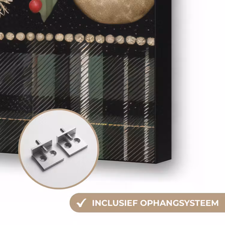 Kerstballen - Rood - Hulsttakken - Patroon Textielframe zwart klein -USP_ophangsysteemNL