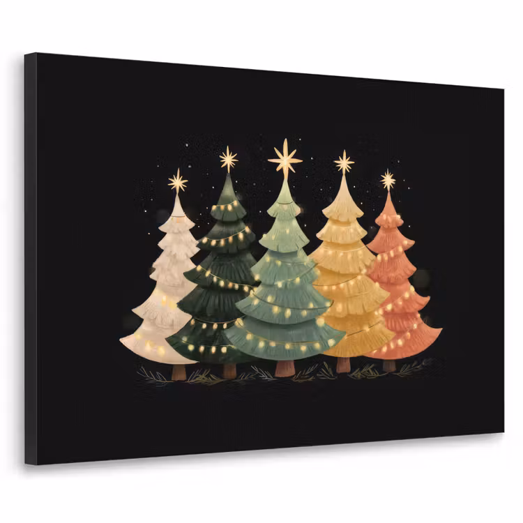 Kerstbomen - Kleurrijk - Lichtjes - Ster Textielframe zwart klein -3d