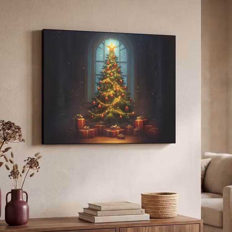 Kerstboom - Cadeau - Kerst - Winter Textielframe zwart klein -sfeer3