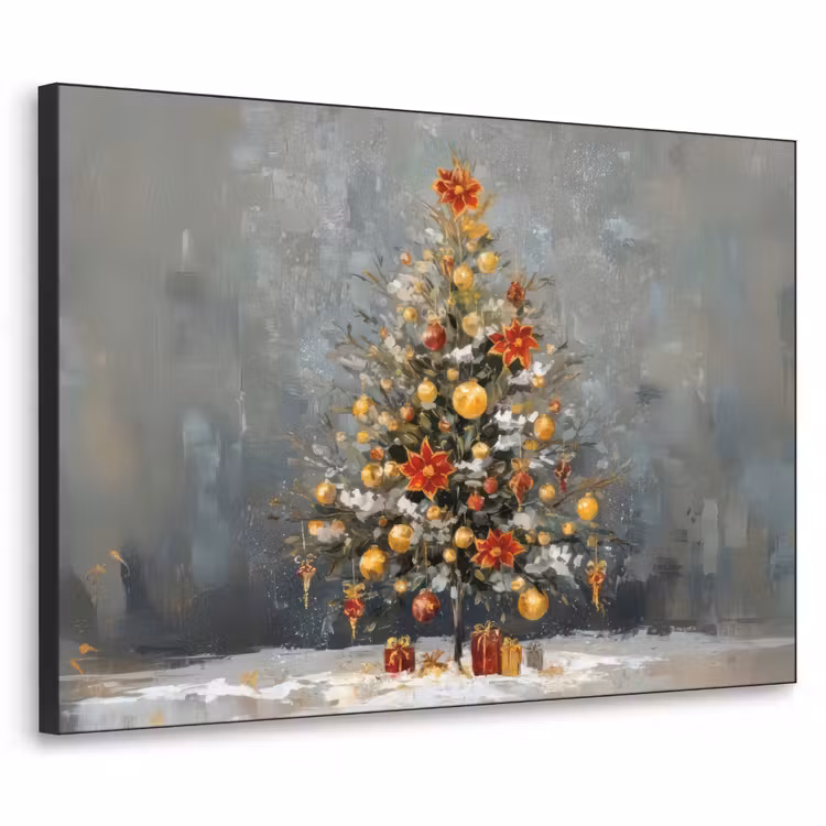 Kerstboom - Cadeaus - Rood - Goud Textielframe - compleet frame klein -3d