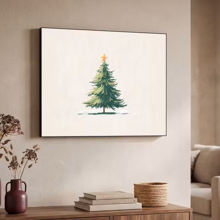 Kerstboom - Illustratie - Ster - Sneeuw Textielframe zwart klein -sfeer3