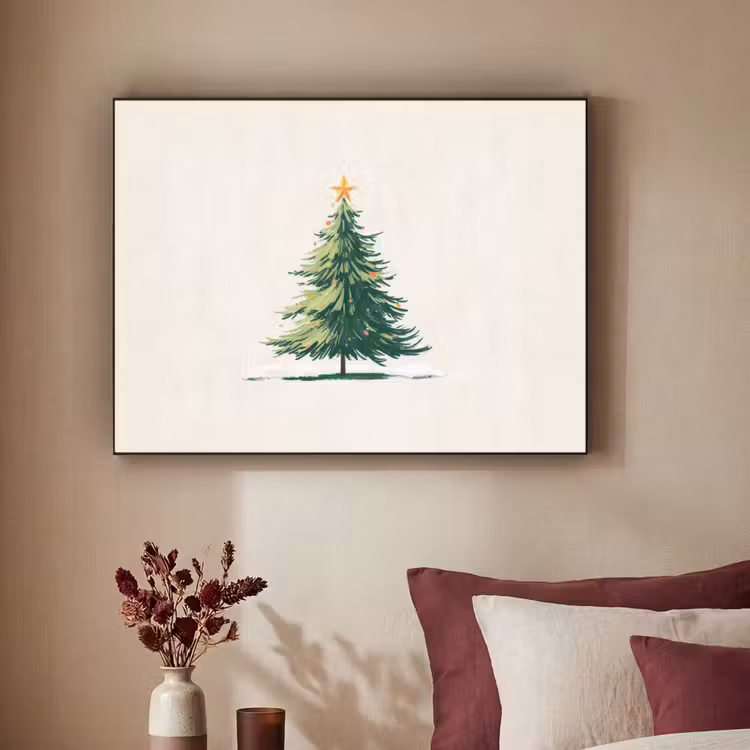 Kerstboom - Illustratie - Ster - Sneeuw Textielframe - compleet frame klein -sfeer1