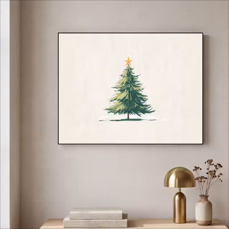 Kerstboom - Illustratie - Ster - Sneeuw Textielframe - compleet frame klein -sfeer2