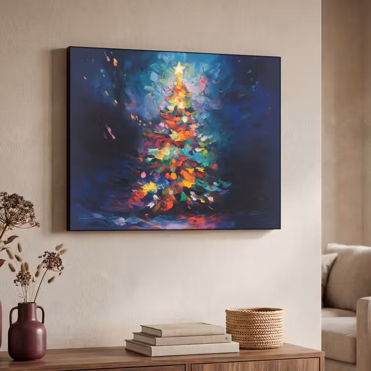Kerstboom - Kerst - Abstract - Kleurrijk Textielframe zwart klein -sfeer3