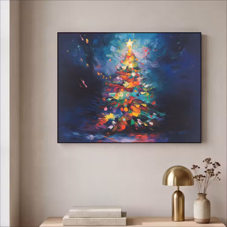Kerstboom - Kerst - Abstract - Kleurrijk Textielframe - compleet frame klein -sfeer2