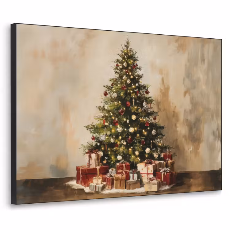 Kerstboom - Versierd - Kleurrijk Textielframe zwart klein -3d