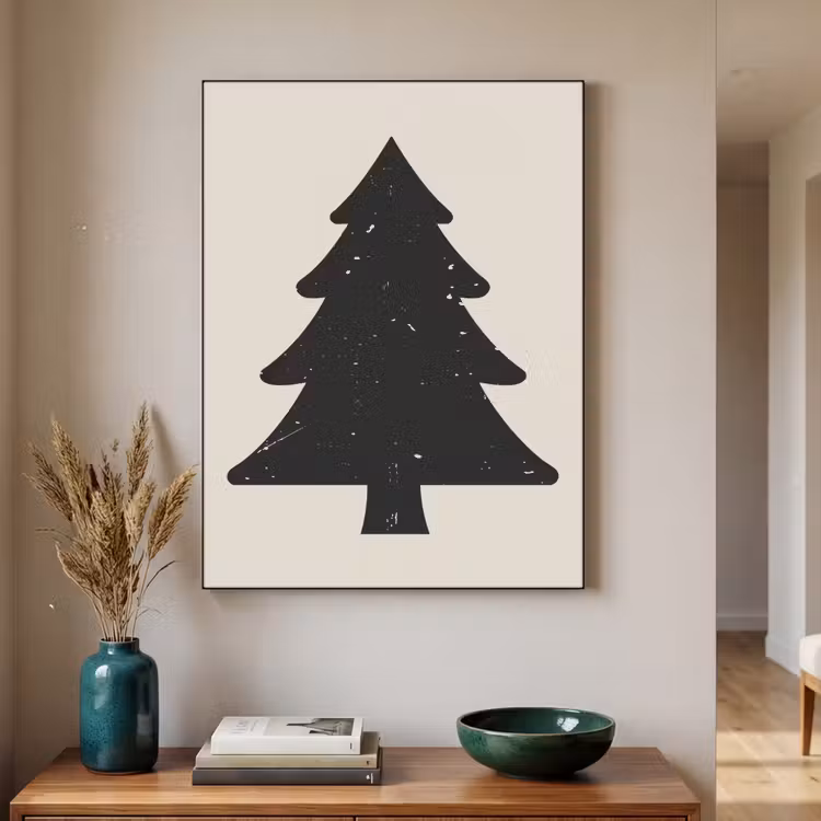Kerstboom - Zwarte kerstboom - Boom - Japandi Textielframe - compleet frame klein -sfeer1
