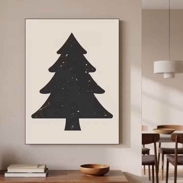 Kerstboom - Zwarte kerstboom - Boom - Japandi Textielframe - compleet frame klein -sfeer2