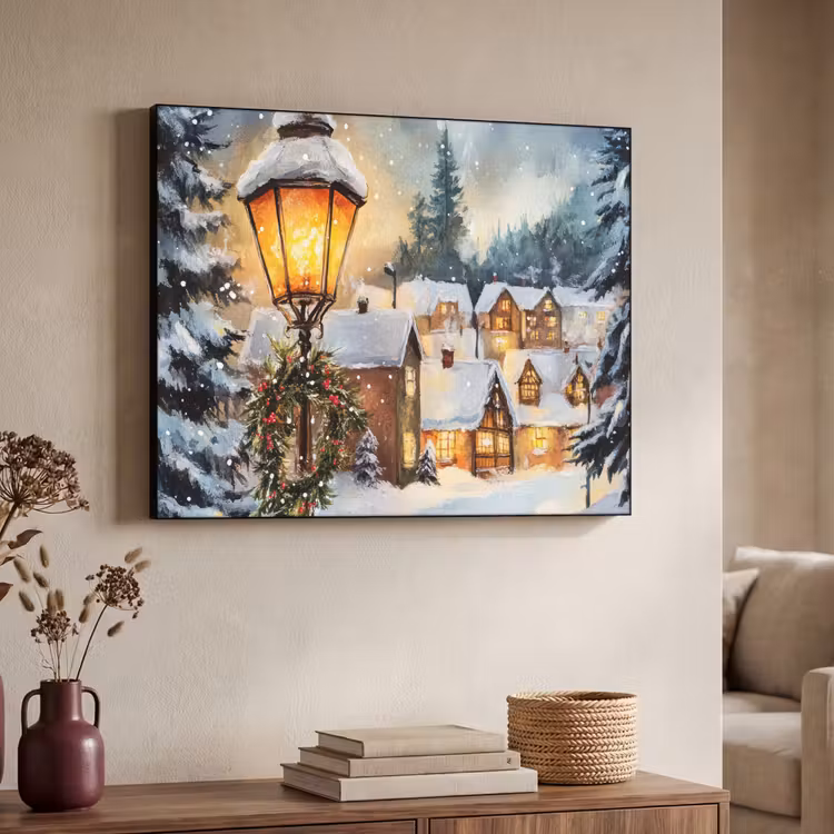 Kerstdorp - Huizen - Sneeuw - Kerst Textielframe - compleet frame klein -sfeer3