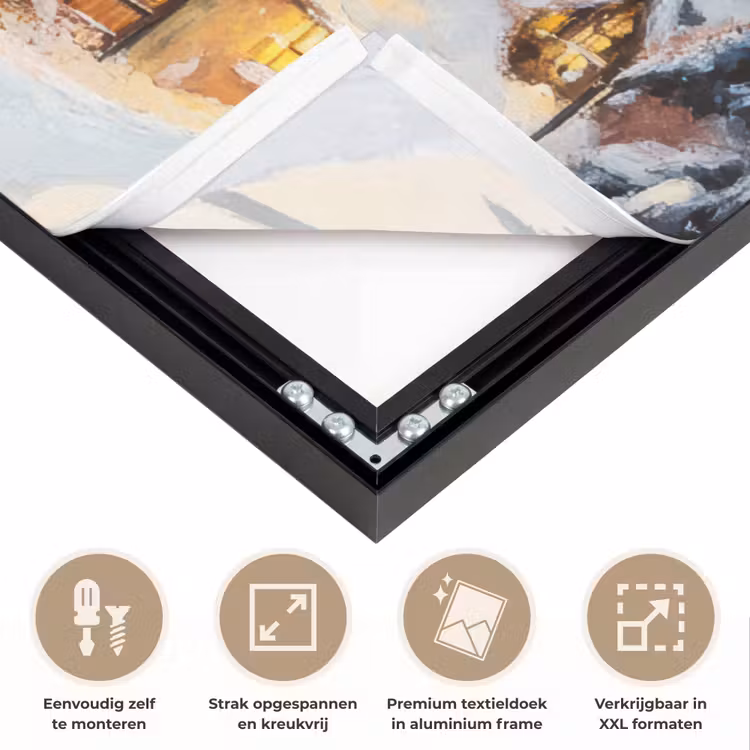 Kerstdorp - Huizen - Sneeuw - Kerst Textielframe zwart klein -USP_feed_closeupNL