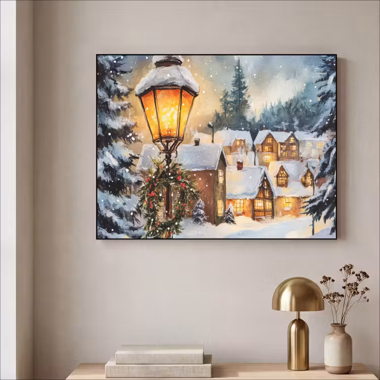 Kerstdorp - Huizen - Sneeuw - Kerst Textielframe - compleet frame klein -sfeer2