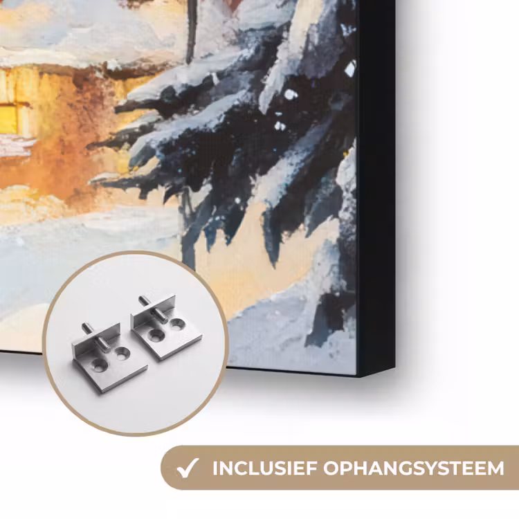 Kerstdorp - Huizen - Sneeuw - Kerst Textielframe zwart klein -USP_ophangsysteemNL