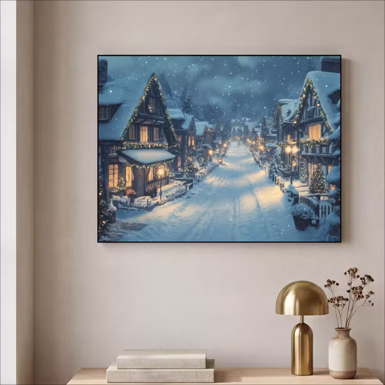 Kerstdorp - Kerst - Sneeuw - Winter Textielframe - compleet frame klein -sfeer2