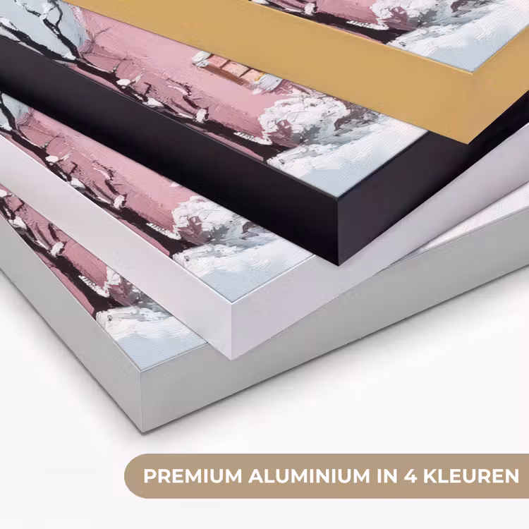 Kerstdorp - Roze - Winter - Sneeuw - Huizen Textielframe zwart klein -USP_kleurenNL