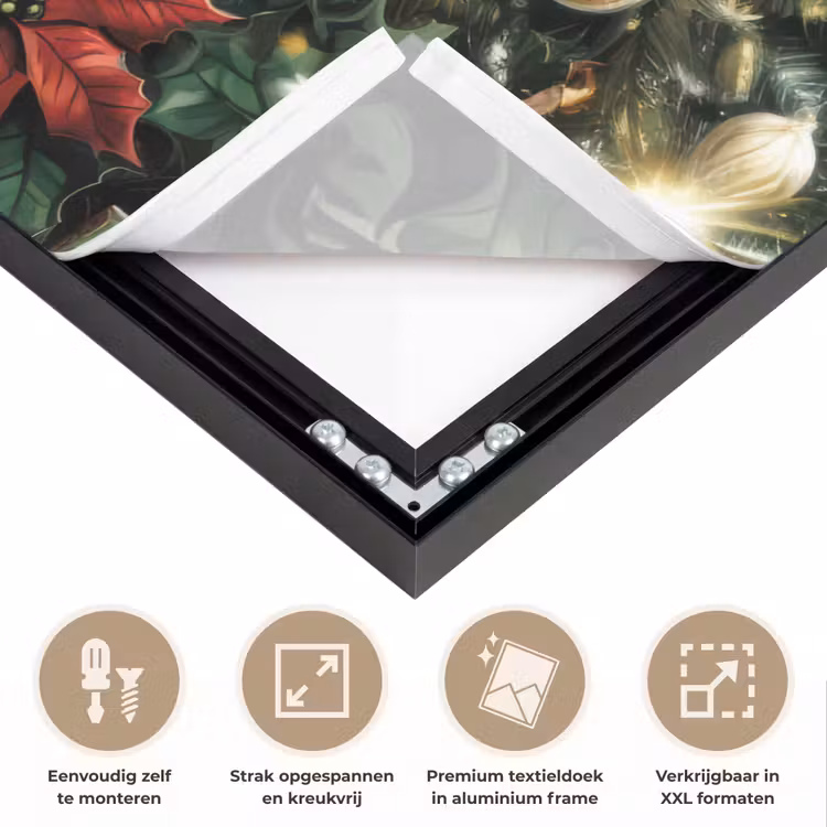 Kerstfeest - Dennenbos - Rood Textielframe zwart klein -USP_feed_closeupNL