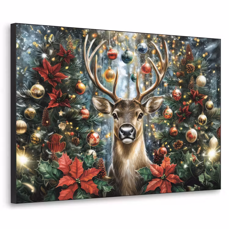 Kerstfeest - Dennenbos - Rood Textielframe zwart klein -3d