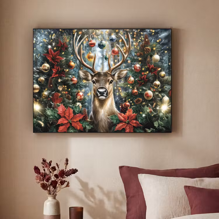 Kerstfeest - Dennenbos - Rood Textielframe - compleet frame klein -sfeer1