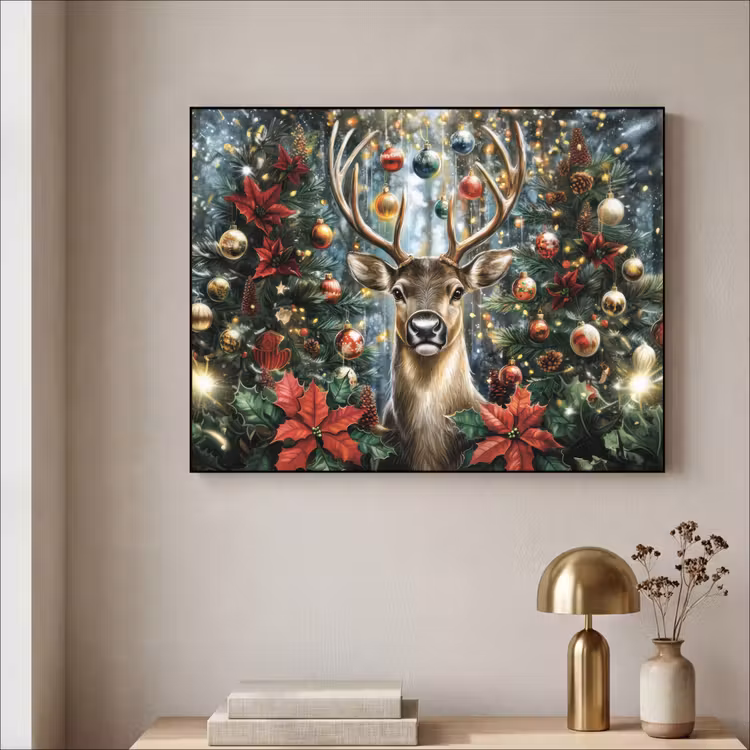 Kerstfeest - Dennenbos - Rood Textielframe zwart klein -sfeer2