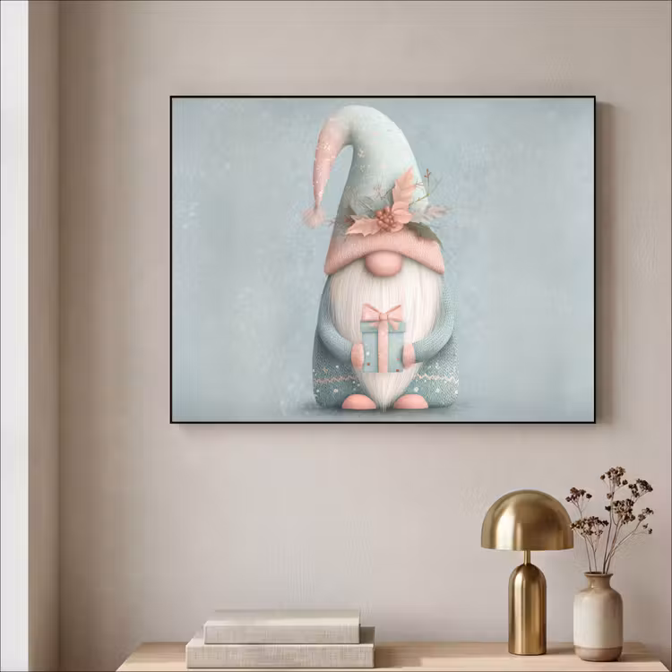 Kerstgnome - Cadeau - Groen Textielframe - compleet frame klein -sfeer2