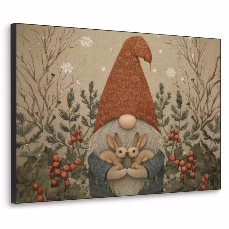 Kerstgnome - Konijntjes - Kleurrijk Textielframe zwart klein -3d
