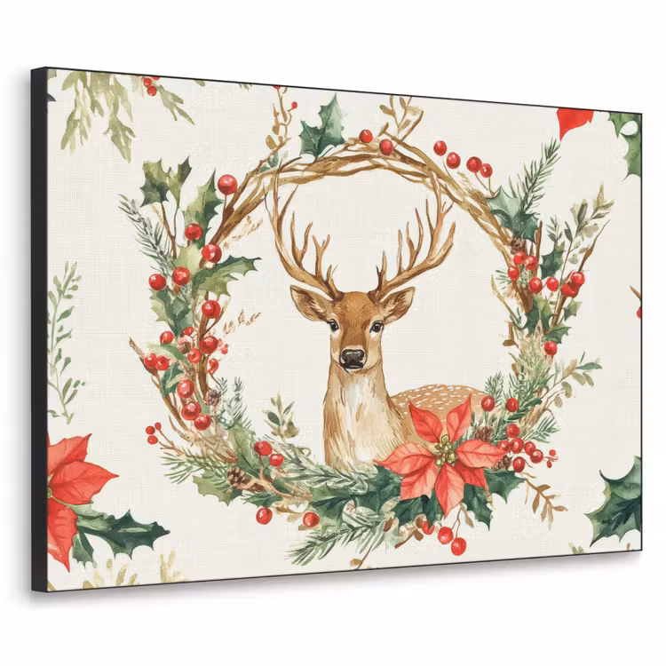 Kerstkrans - Hert - Hulst - Rood Textielframe - compleet frame klein -3d