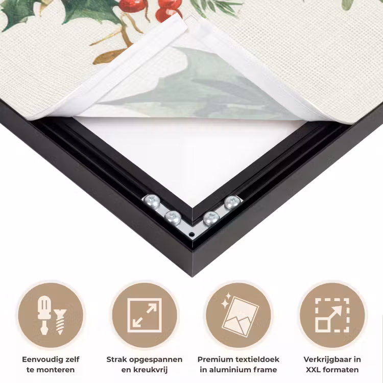Kerstkrans - Hert - Hulst - Rood Textielframe zwart klein -USP_feed_closeupNL