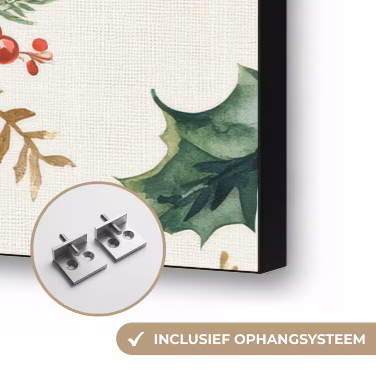 Kerstkrans - Hert - Hulst - Rood Textielframe zwart klein -USP_ophangsysteemNL