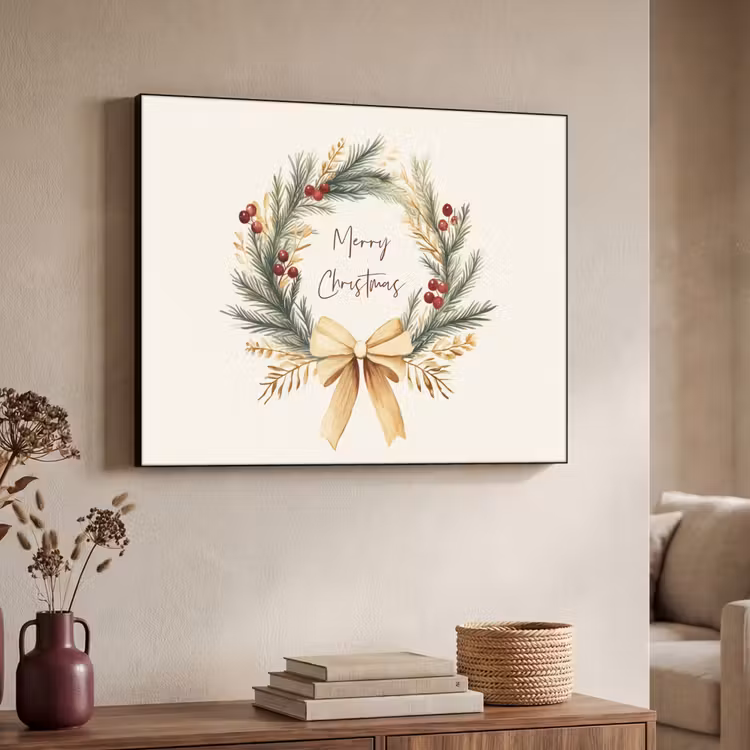 Kerstkrans - Kerst - Goud - Beige Textielframe zwart klein -sfeer3