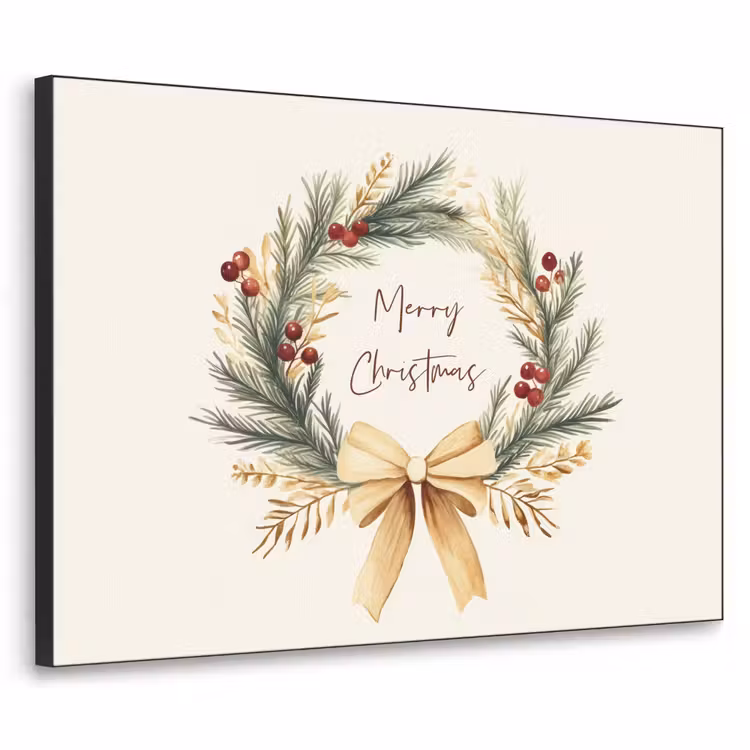 Kerstkrans - Kerst - Goud - Beige Textielframe zwart klein -3d