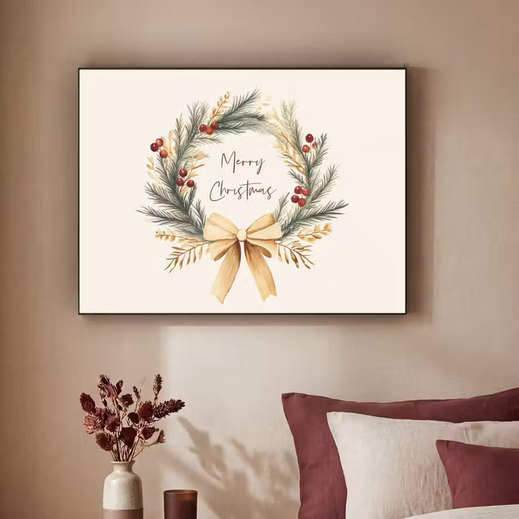 Kerstkrans - Kerst - Goud - Beige Textielframe zwart klein -sfeer1