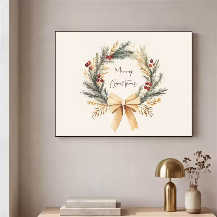 Kerstkrans - Kerst - Goud - Beige Textielframe zwart klein -sfeer2