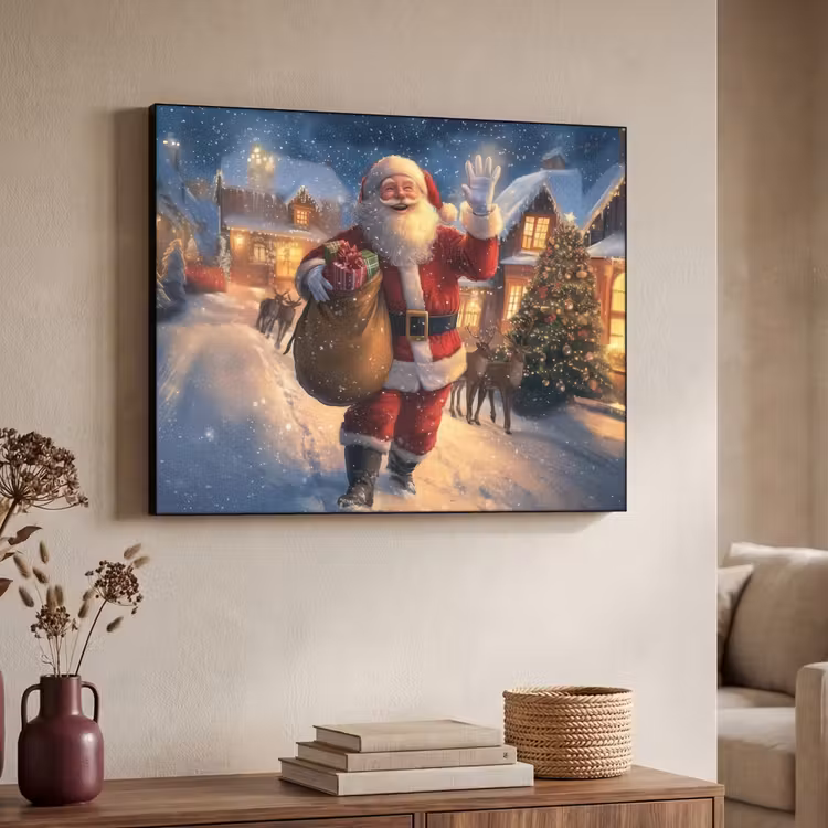 Kerstman - Dorp - Hert - Donker Textielframe - compleet frame klein -sfeer3
