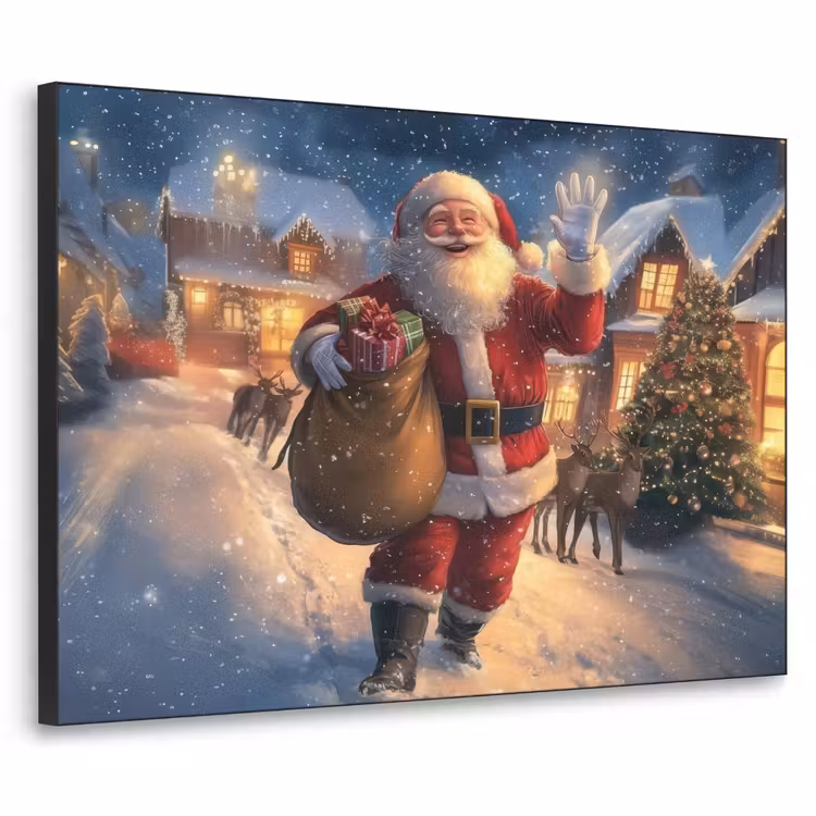Kerstman - Dorp - Hert - Donker Textielframe zwart klein -3d