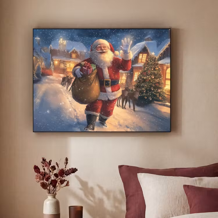 Kerstman - Dorp - Hert - Donker Textielframe zwart klein -sfeer1