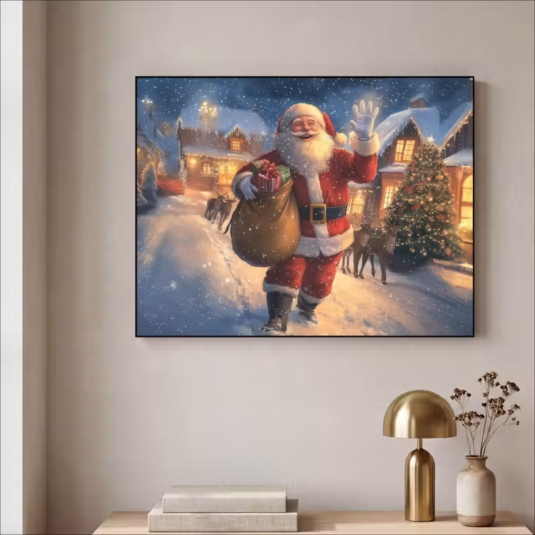 Kerstman - Dorp - Hert - Donker Textielframe - compleet frame klein -sfeer2