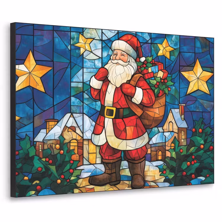 Kerstman - Glas - Kleurrijk Textielframe - compleet frame klein -3d