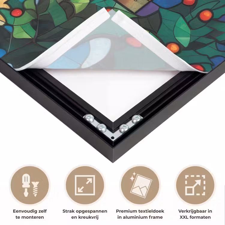 Kerstman - Glas - Kleurrijk Textielframe zwart klein -USP_feed_closeupNL