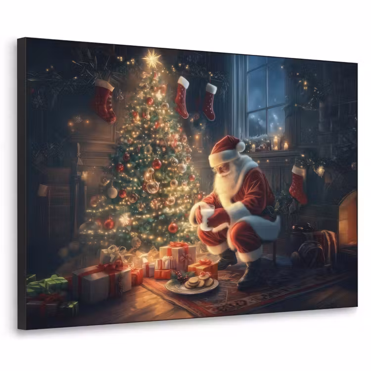 Kerstman - Haard - Donker Textielframe - compleet frame klein -3d