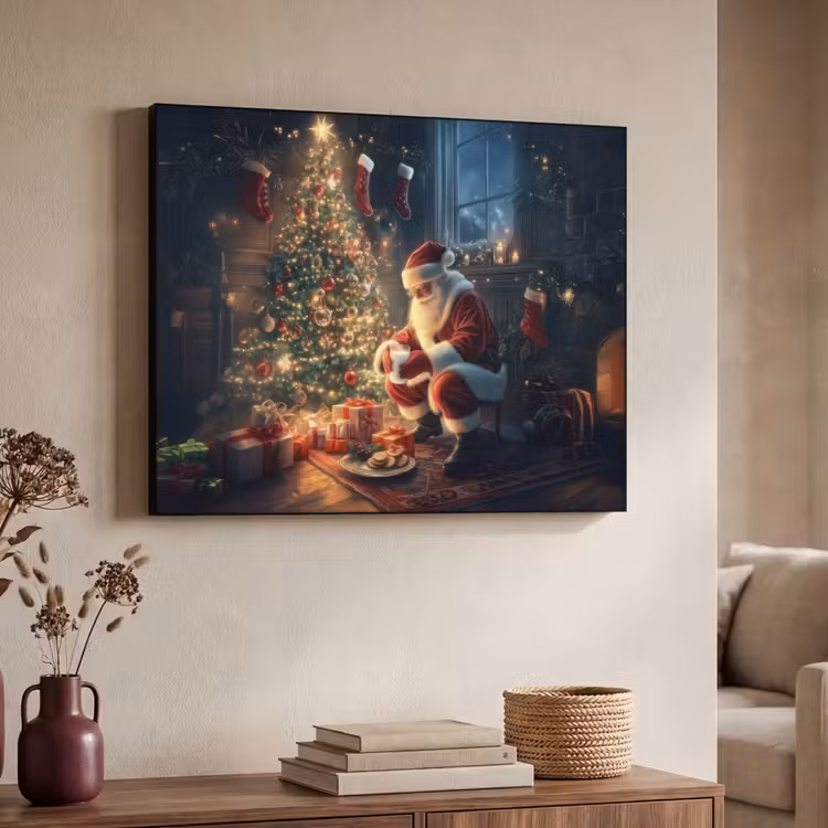 Kerstman - Haard - Donker Textielframe - compleet frame klein -sfeer3